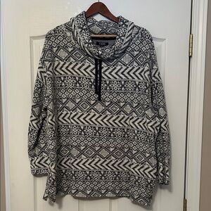 Chaps Geometric Black and White Cowl Neck 3/4 sleeve Sweater size 1X